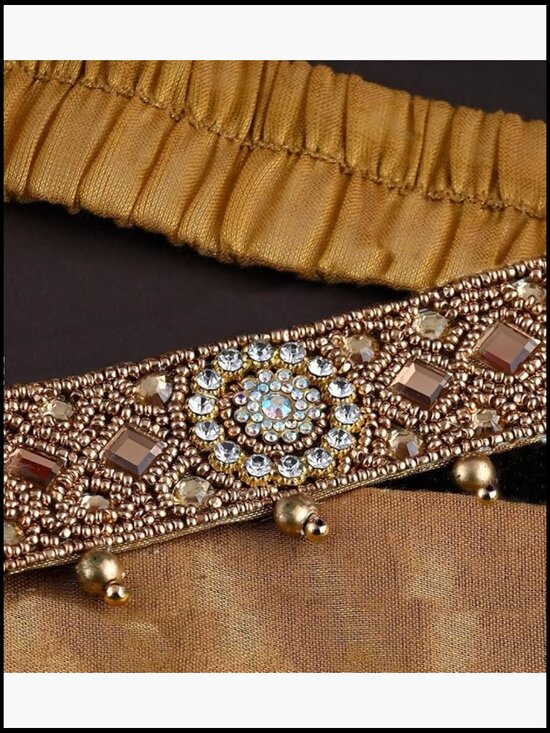 Traditional Stretchable Embroidery Saree Waist Belt Golden Cloth Kamarpatta